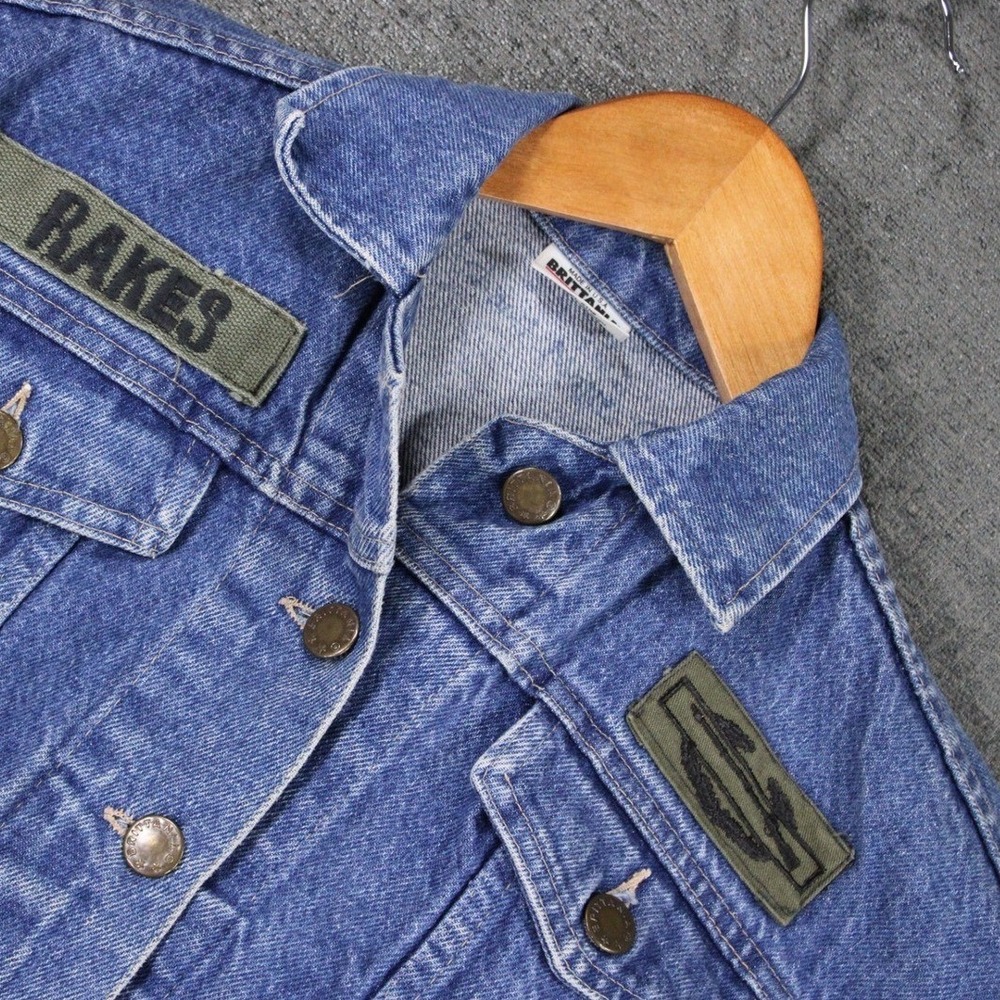 Vintage Brittania Denim Jacket Kids Size 4 Blue Made in USA Military Patches